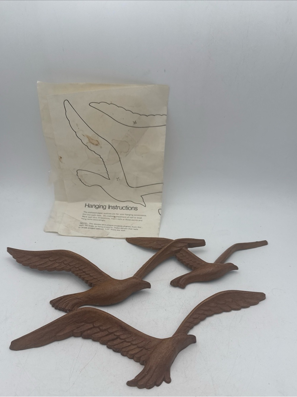 Vtg 1981 HOMCO Flying Seagulls Wall Art 7619 Faux Wood MCM w/ Original Template